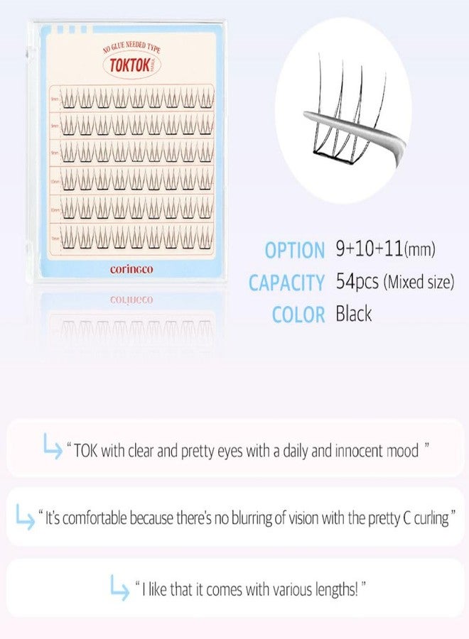 CORINGCO Toktok Hara Light Self Adhesive False Eyelashes, Natural Look, No Glue Needed, Assorted Set of 9/10/11mm, Reusable Lash Clusters Kbeauty (Pure light) - Image 4